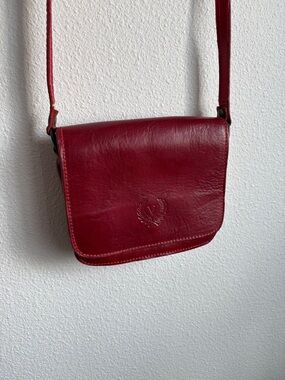 Vintage Red Italian Leather Mini Crossbody Bag
